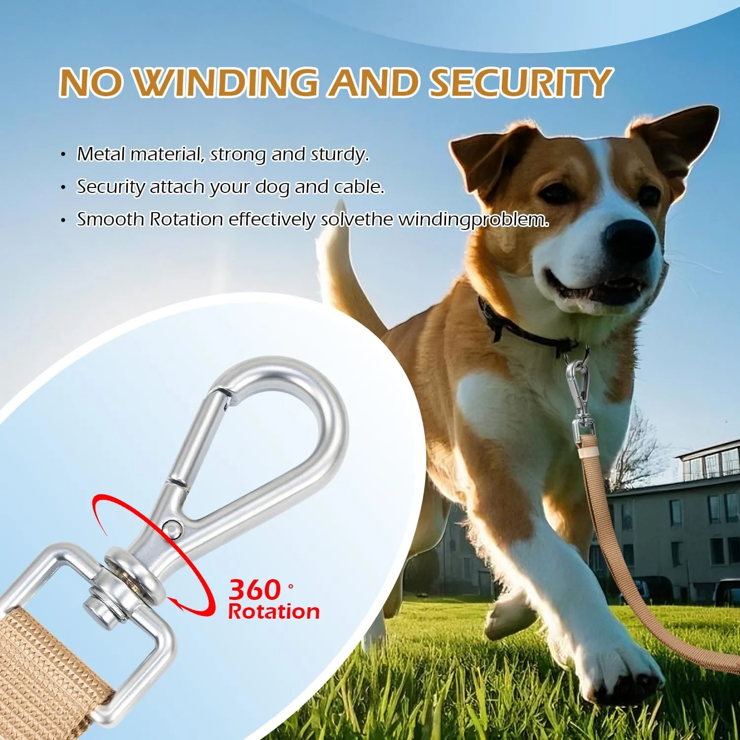 Wisedog 16 FT Hands Free Dog Leash, Comfort and Safety Padded Handle & Heavy Duty Metal Clasp - Two Handle Dog Leash Adjustable Lengths for Handless Walking Training Running with Crossbody, Sand Color