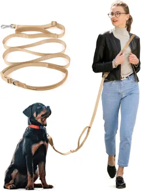 Wisedog 16 FT Hands Free Dog Leash, Comfort and Safety Padded Handle & Heavy Duty Metal Clasp - Two Handle Dog Leash Adjustable Lengths for Handless Walking Training Running with Crossbody, Sand Color