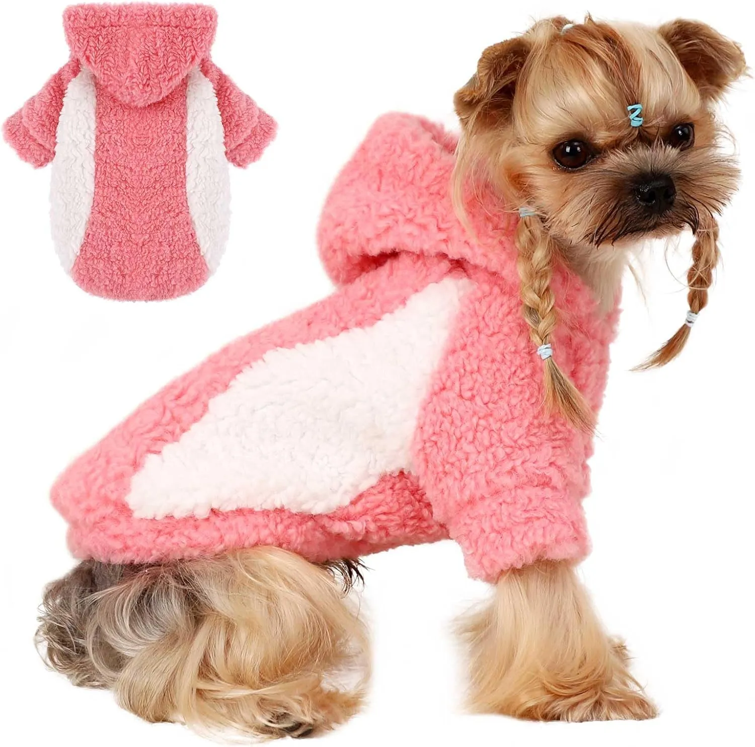 YIKEYO Dog Hoodie Pet Clothes Sweater with Hat Soft and Warm Cold Weather for Small Patchwork Hood(Pink, Medium)